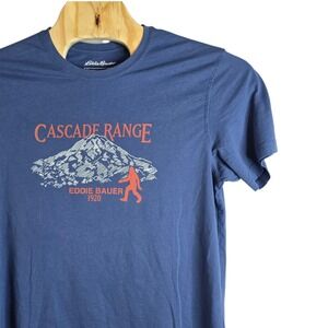 Eddie Bauer Mens Blue Cascade Range Bigfoot Mountain Graphic T-Shirt Large L
